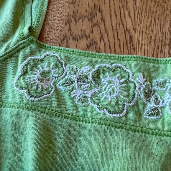 Hollister Green Babydoll Tank Top Y2K Embroidered Size Small - Picture 2 of 7